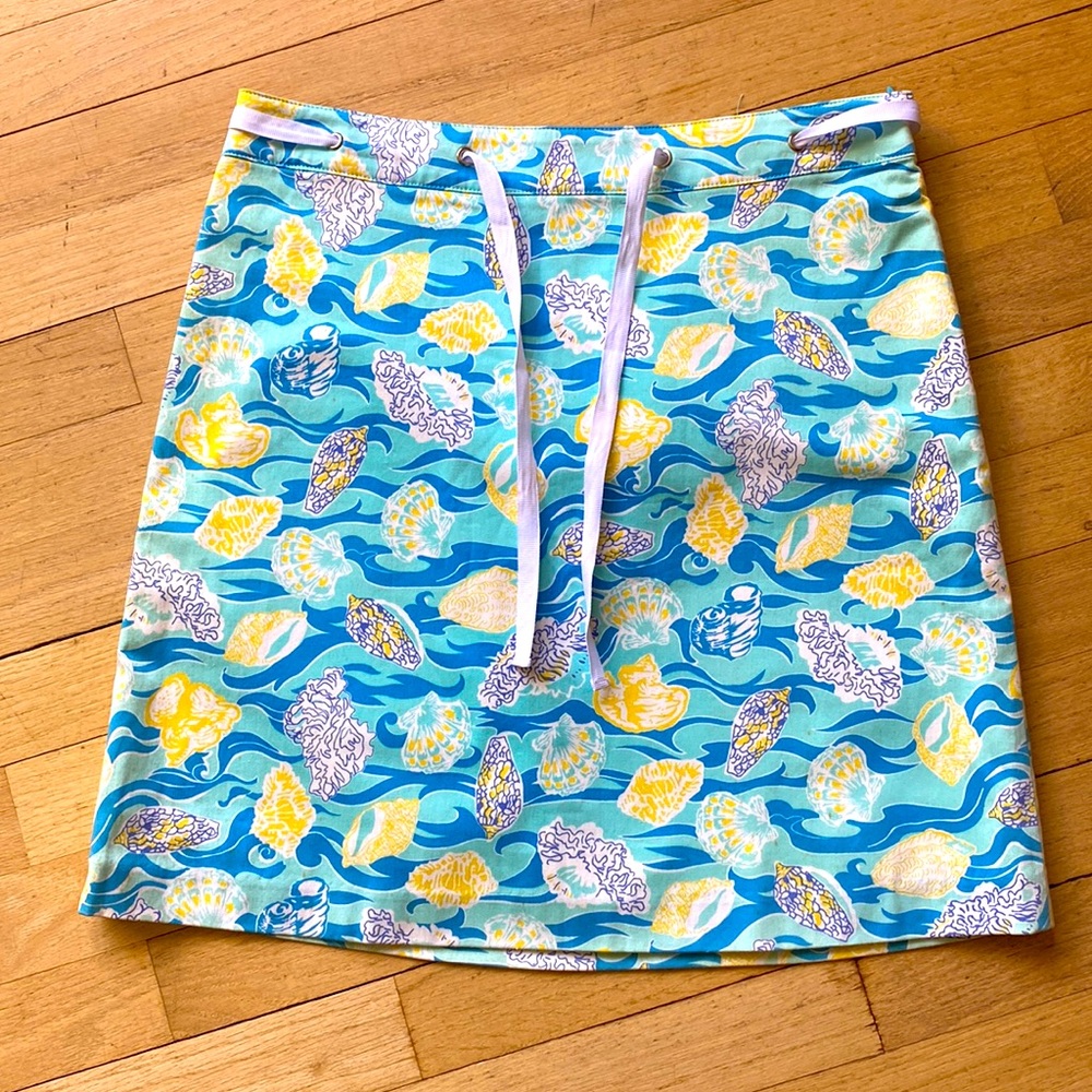 KEY WEST Blue/Green/Yellow/White Sea Shells Lined Pencil Skirt Size 2